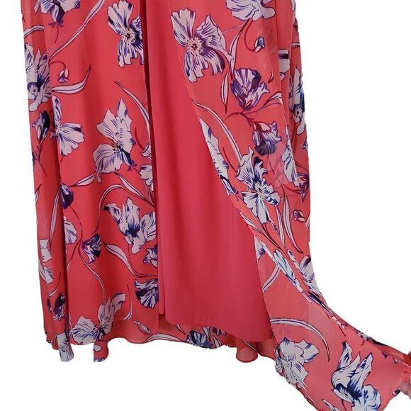 Jessica Howard Floral Coral Dress.  Sleeveless. Overlay of dress is open down ba - Picture 11 of 15